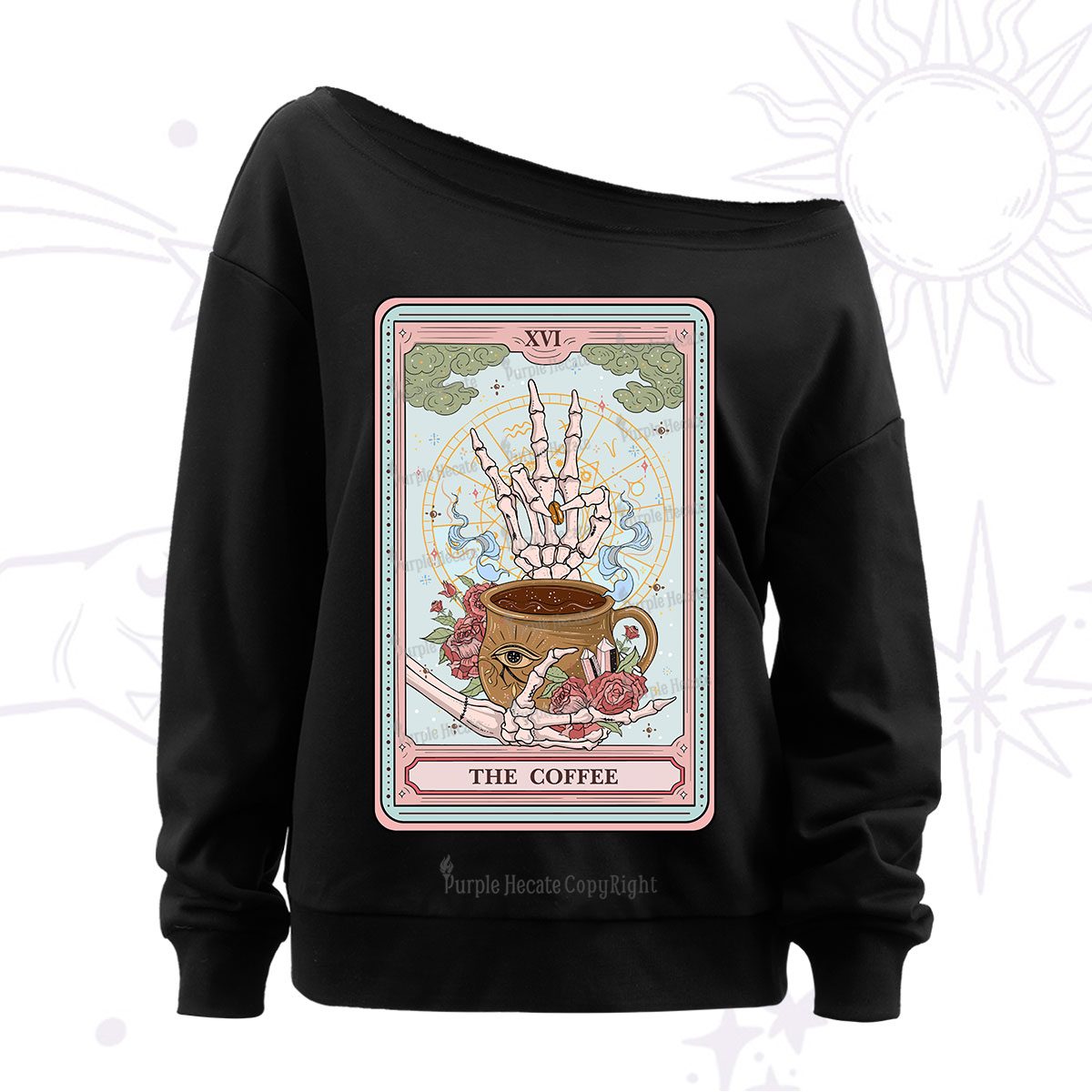 Purplehecate The Coffee Tarot Off The Shoulder Sweatshirt