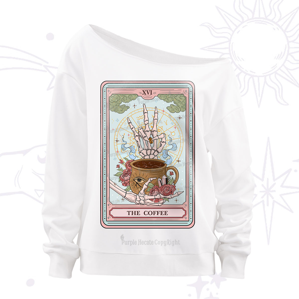 Purplehecate The Coffee Tarot Off The Shoulder Sweatshirt
