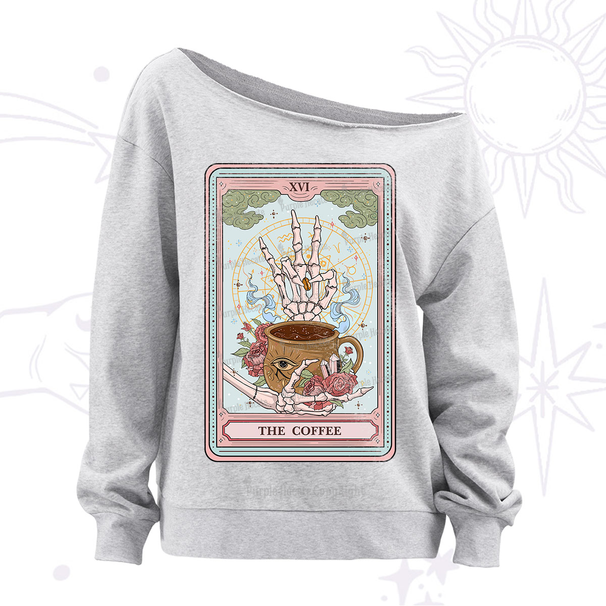 Purplehecate The Coffee Tarot Off The Shoulder Sweatshirt