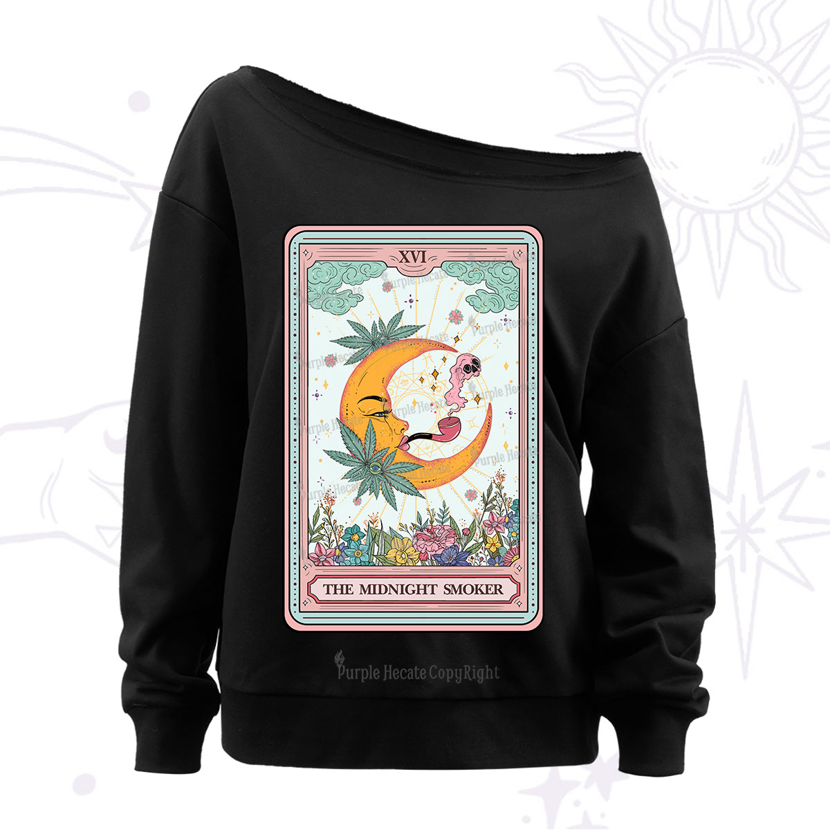 Purplehecate The Midnight Smoker Tarot Off The Shoulder Sweatshirt