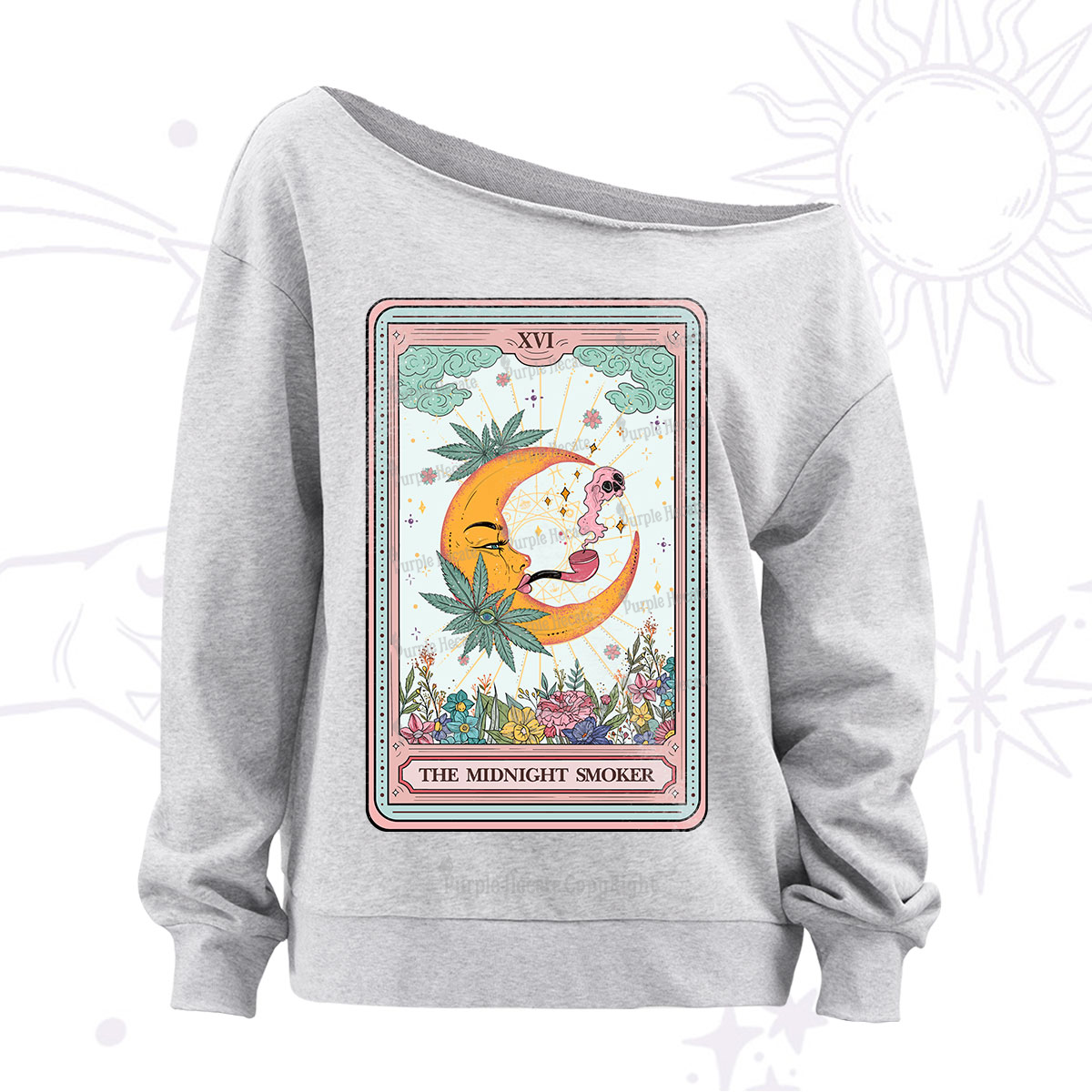 Purplehecate The Midnight Smoker Tarot Off The Shoulder Sweatshirt