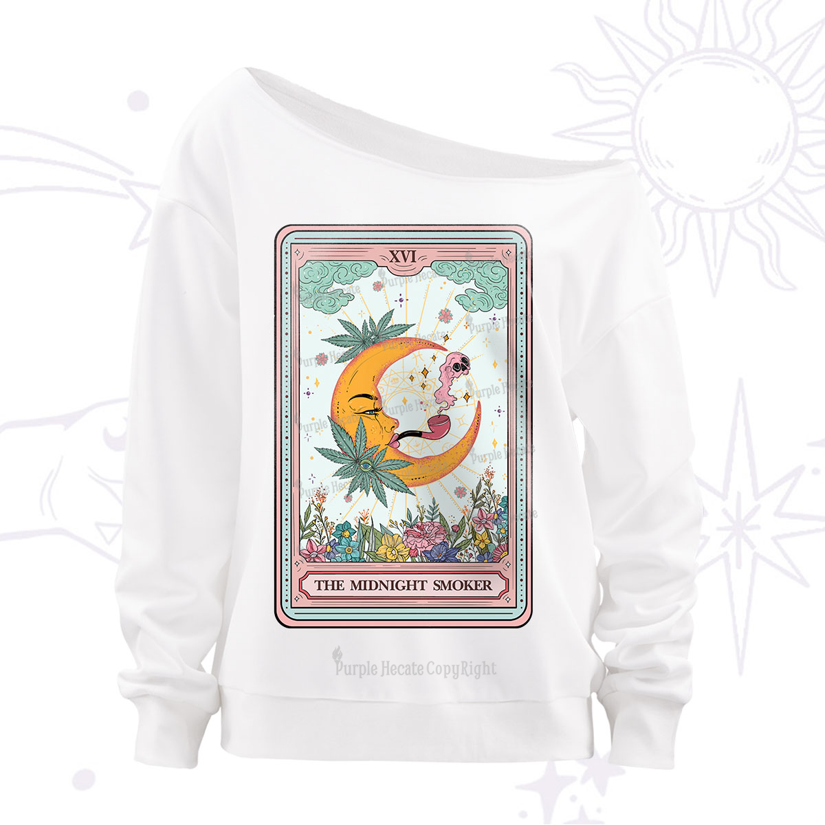 Purplehecate The Midnight Smoker Tarot Off The Shoulder Sweatshirt