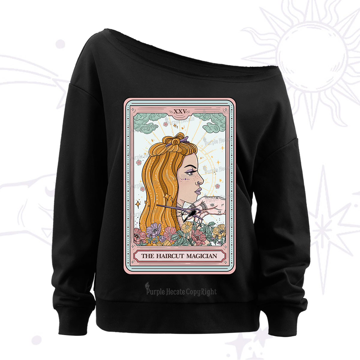 Purplehecate The Haircut Magician Tarot Off The Shoulder Sweatshirt