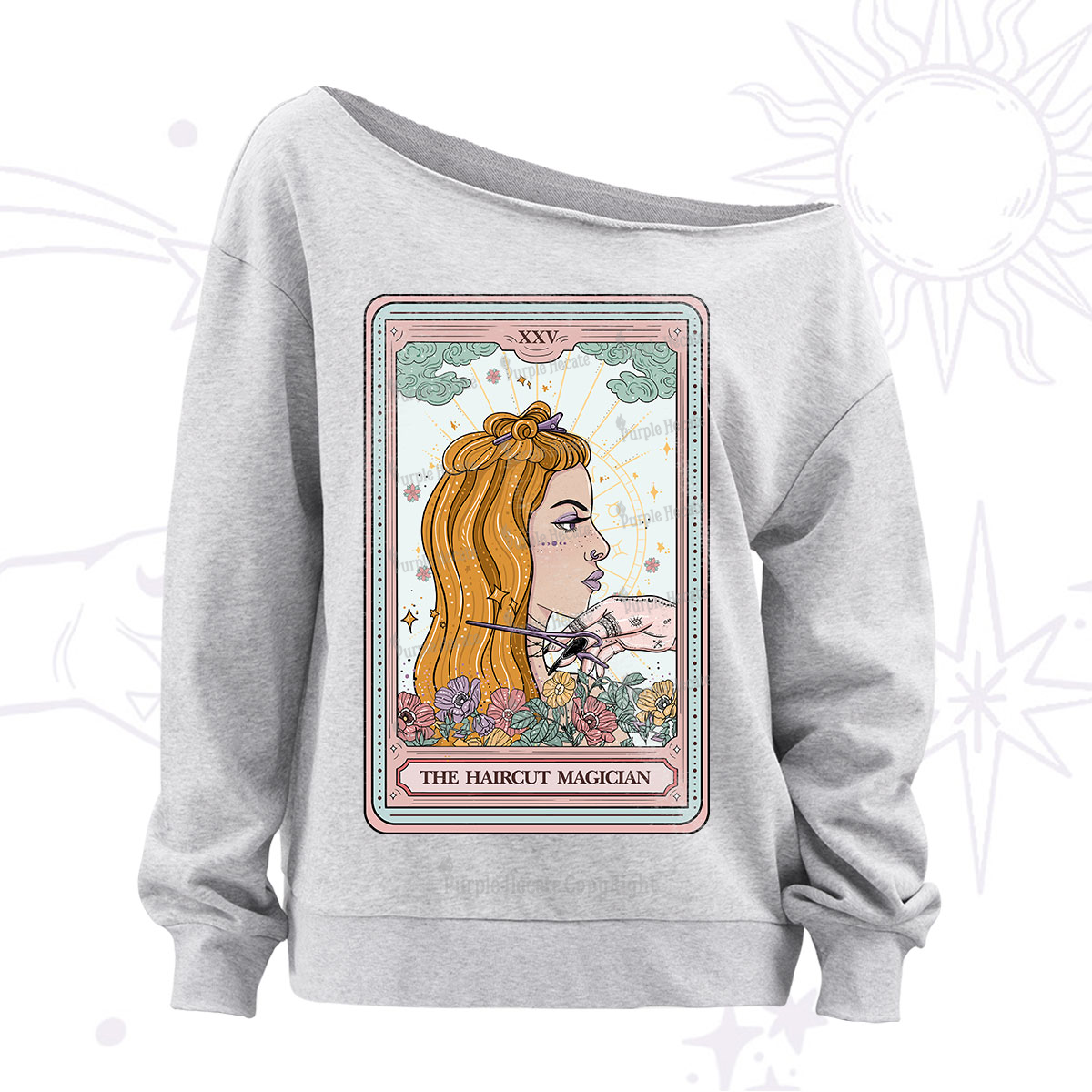 Purplehecate The Haircut Magician Tarot Off The Shoulder Sweatshirt
