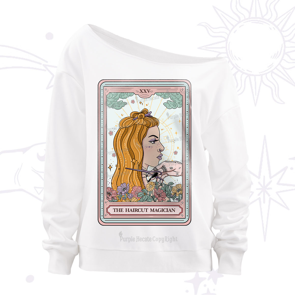 Purplehecate The Haircut Magician Tarot Off The Shoulder Sweatshirt