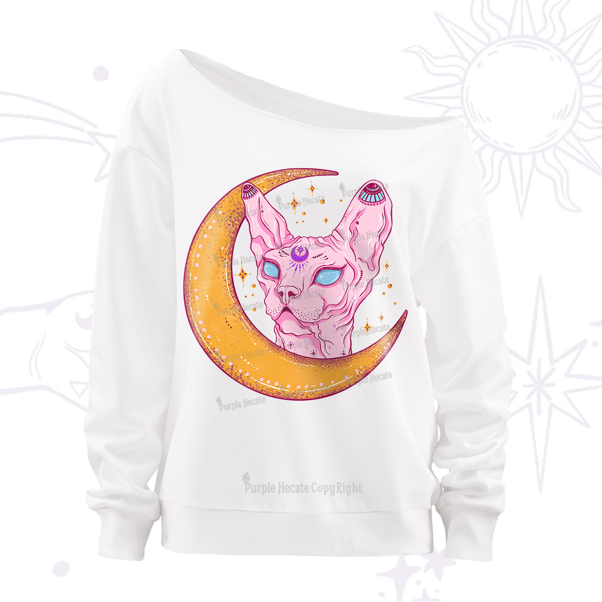 Purplehecate Mystical Witchy Cat Off The Shoulder Sweatshirt