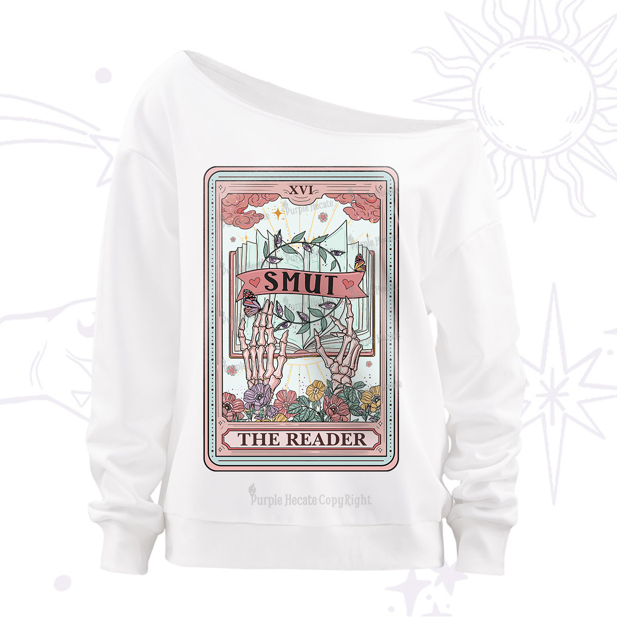 Purplehecate The Smut Reader Tarot Off The Shoulder Sweatshirt