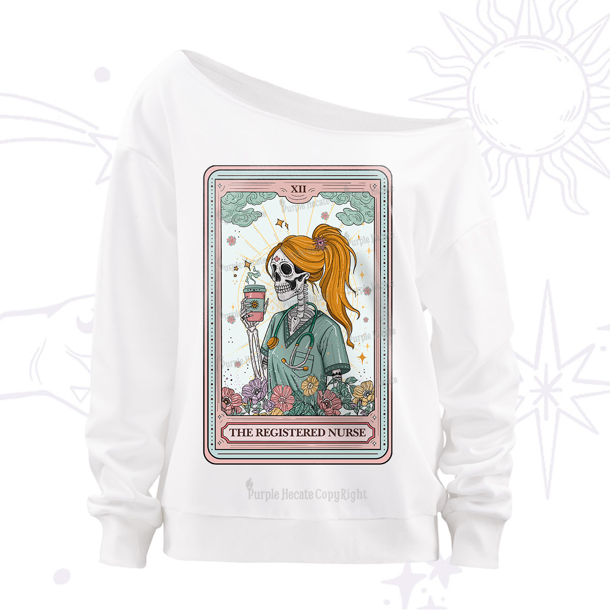 Purplehecate The Registered Nurse Skeleton Tarot Off The Shoulder Sweatshirt