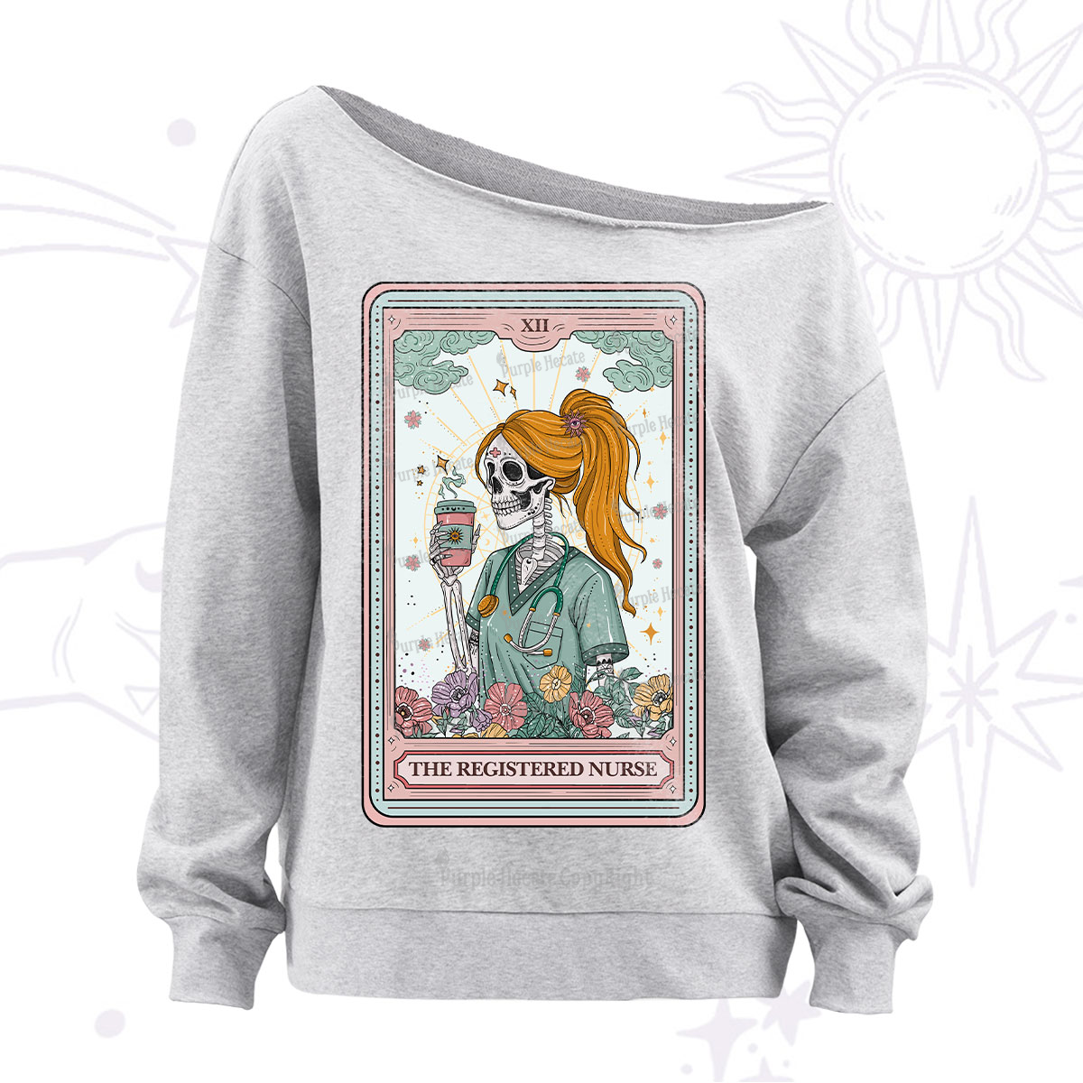 Purplehecate The Registered Nurse Skeleton Tarot Off The Shoulder Sweatshirt