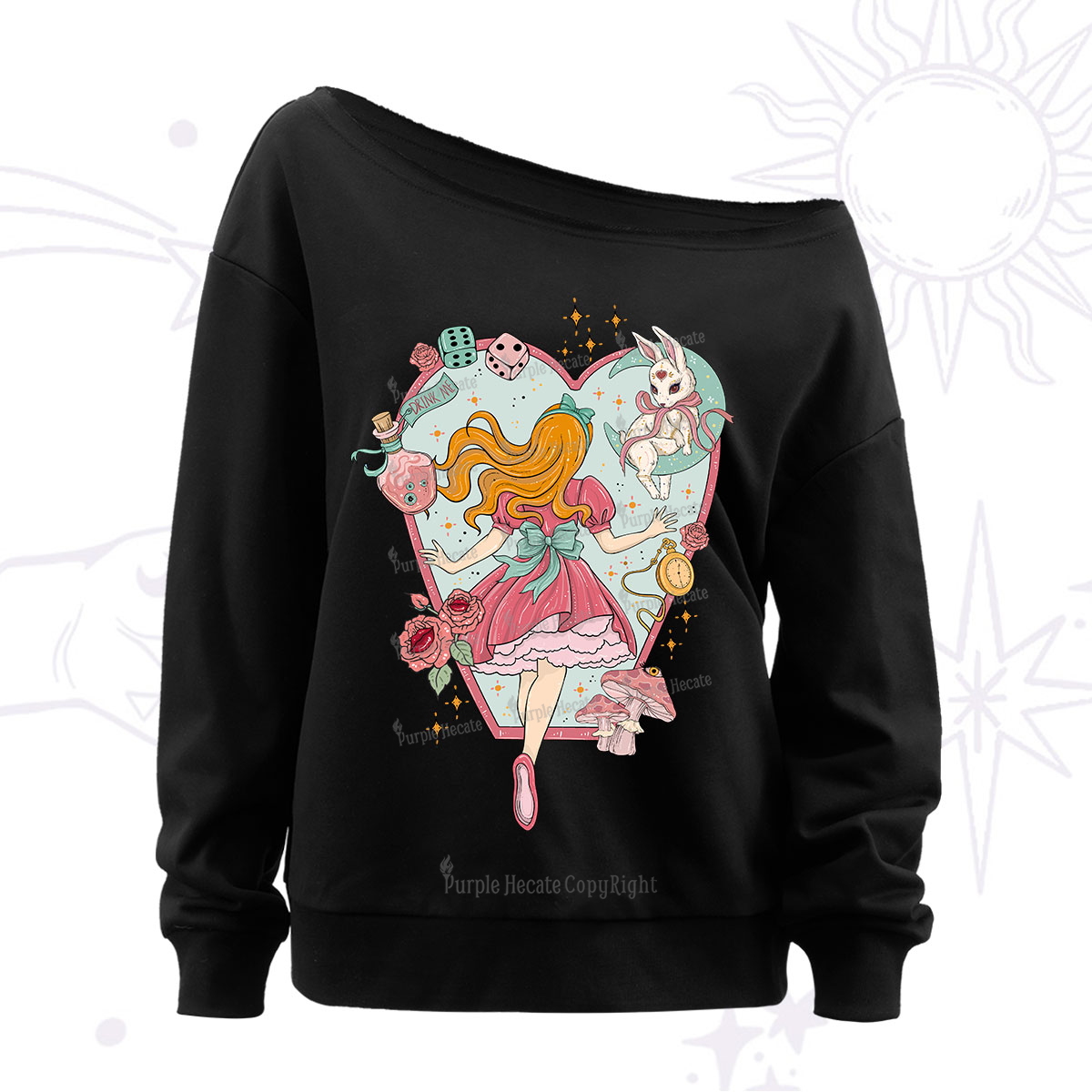 Purplehecate Alice's Secret Garden Off The Shoulder Sweatshirt