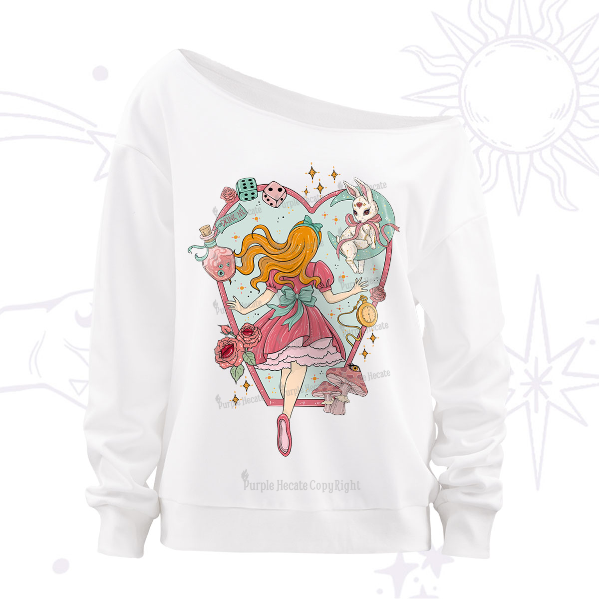Purplehecate Alice's Secret Garden Off The Shoulder Sweatshirt