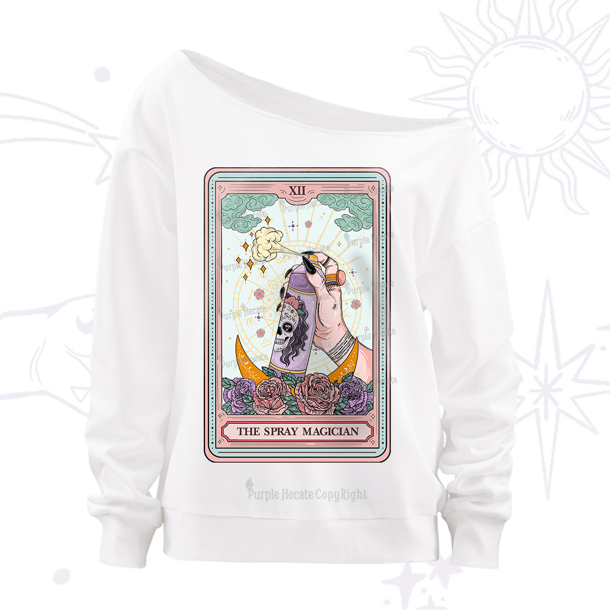 Purplehecate The Spray Magician Tarot Card Off The Shoulder Sweatshirt