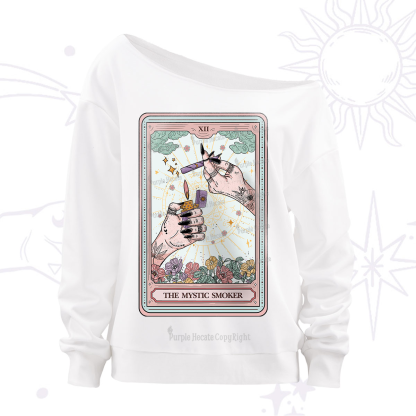 Purplehecate The Mystic Smoker Tarot Card Off The Shoulder Sweatshirt