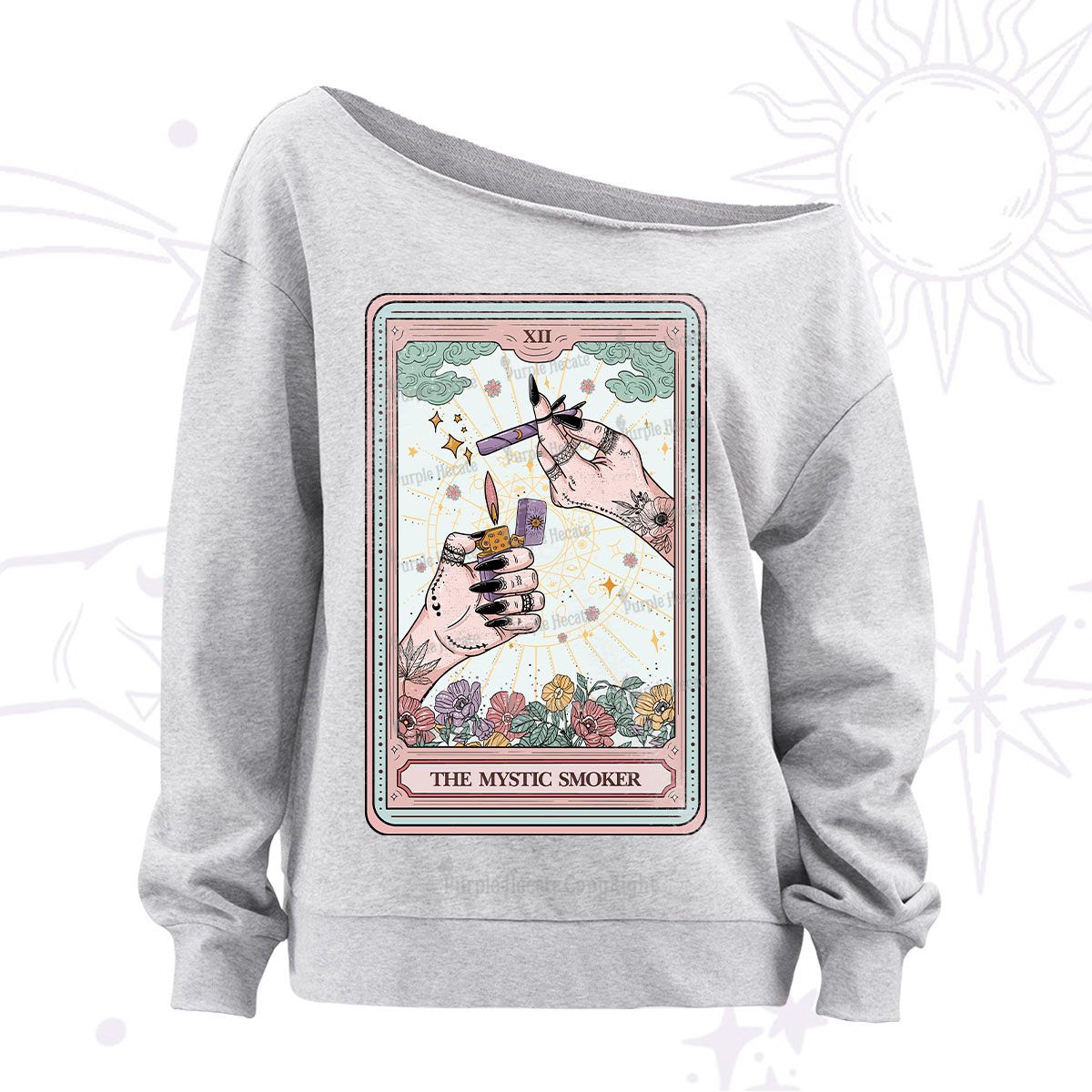 Purplehecate The Mystic Smoker Tarot Card Off The Shoulder Sweatshirt