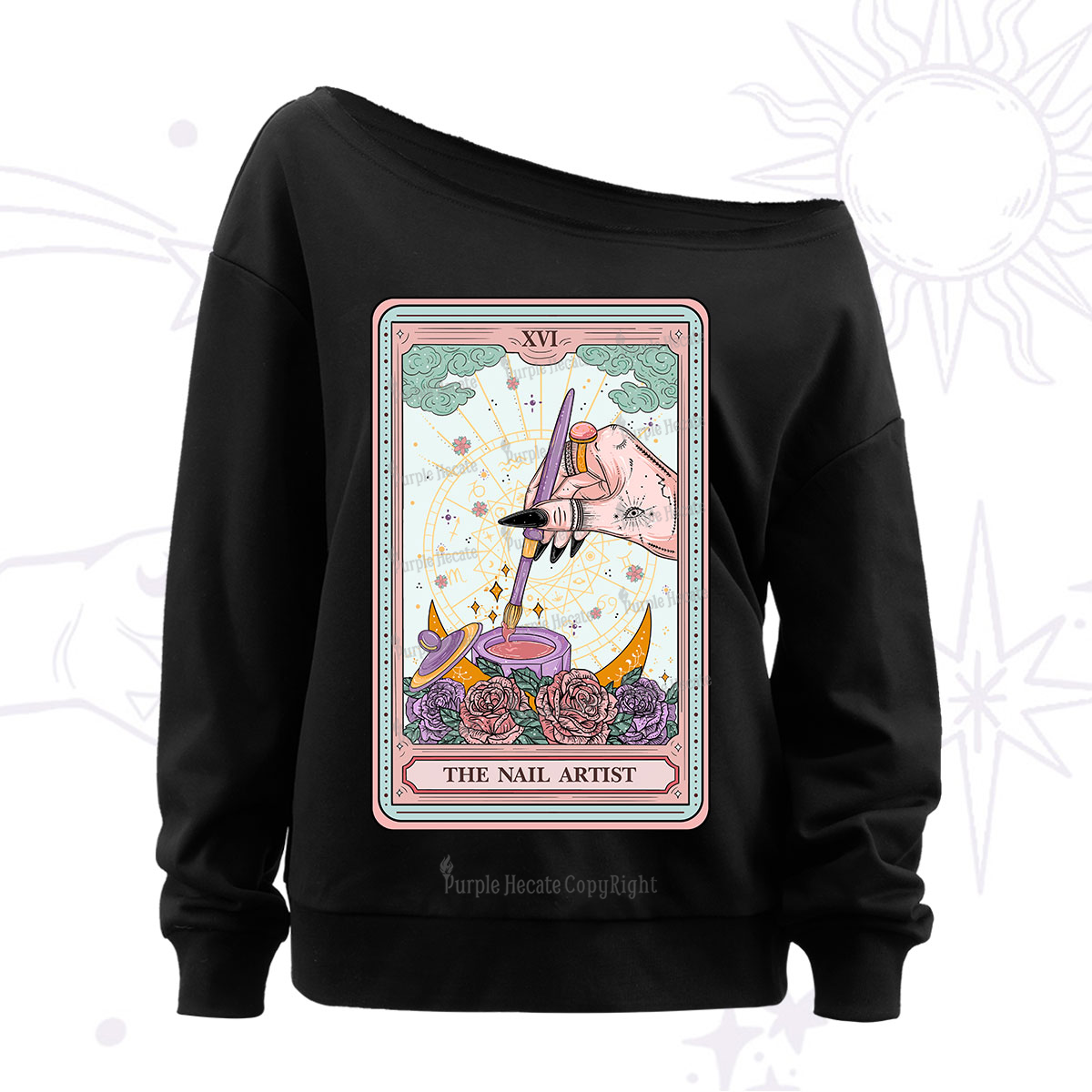 Purplehecate The Nail Artist Tarot Card Off The Shoulder Sweatshirt