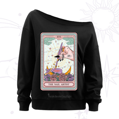 Purplehecate The Nail Artist Tarot Card Off The Shoulder Sweatshirt