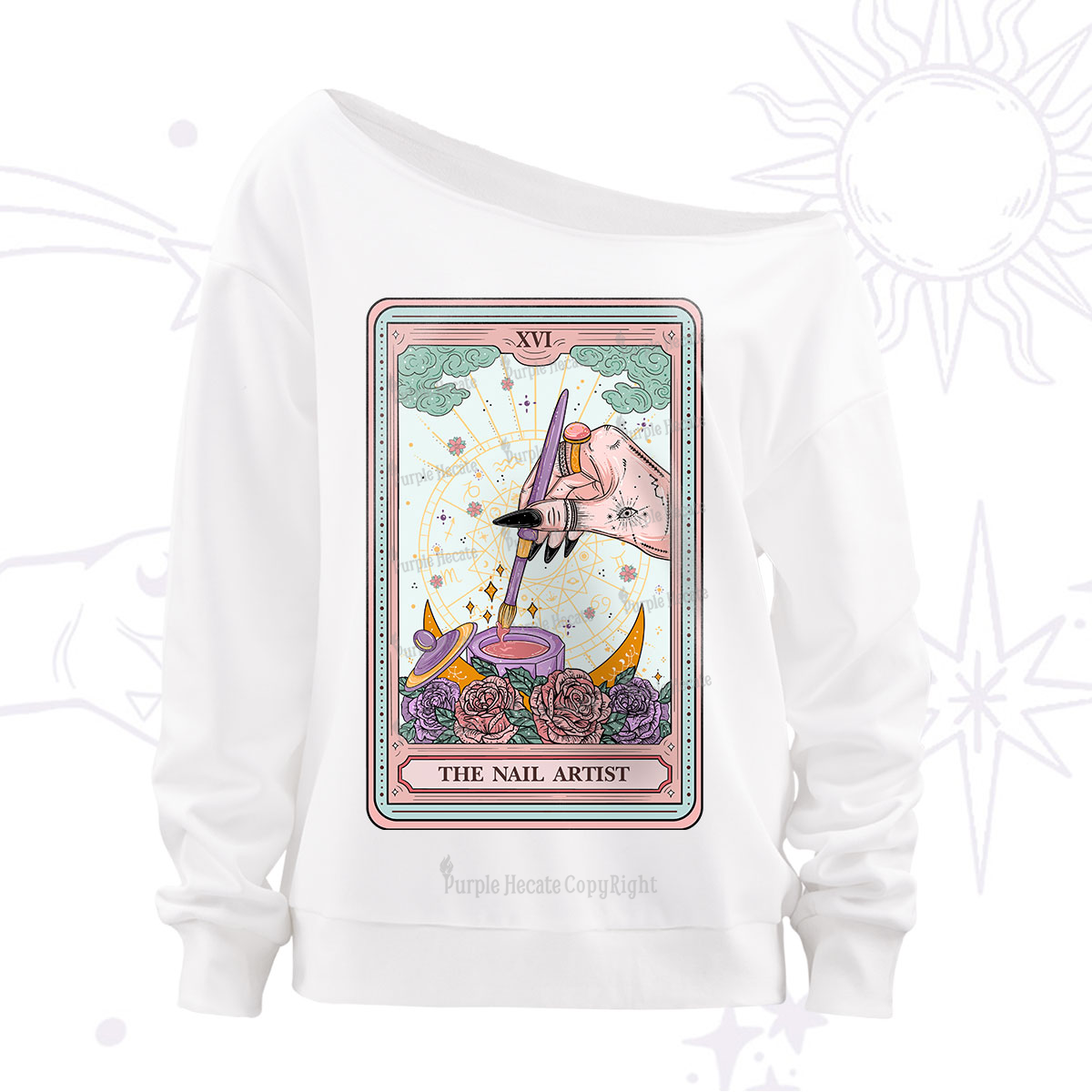 Purplehecate The Nail Artist Tarot Card Off The Shoulder Sweatshirt