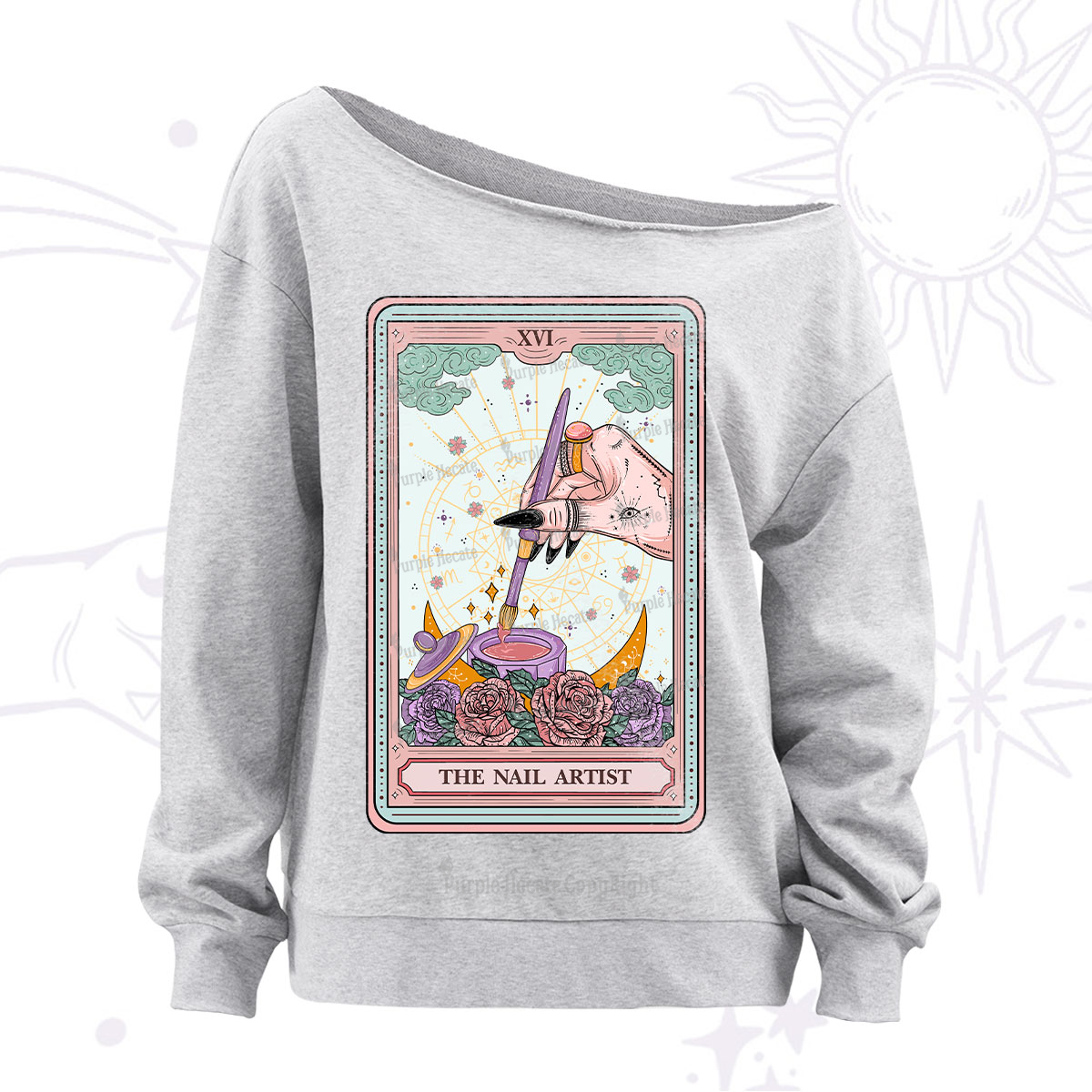 Purplehecate The Nail Artist Tarot Card Off The Shoulder Sweatshirt