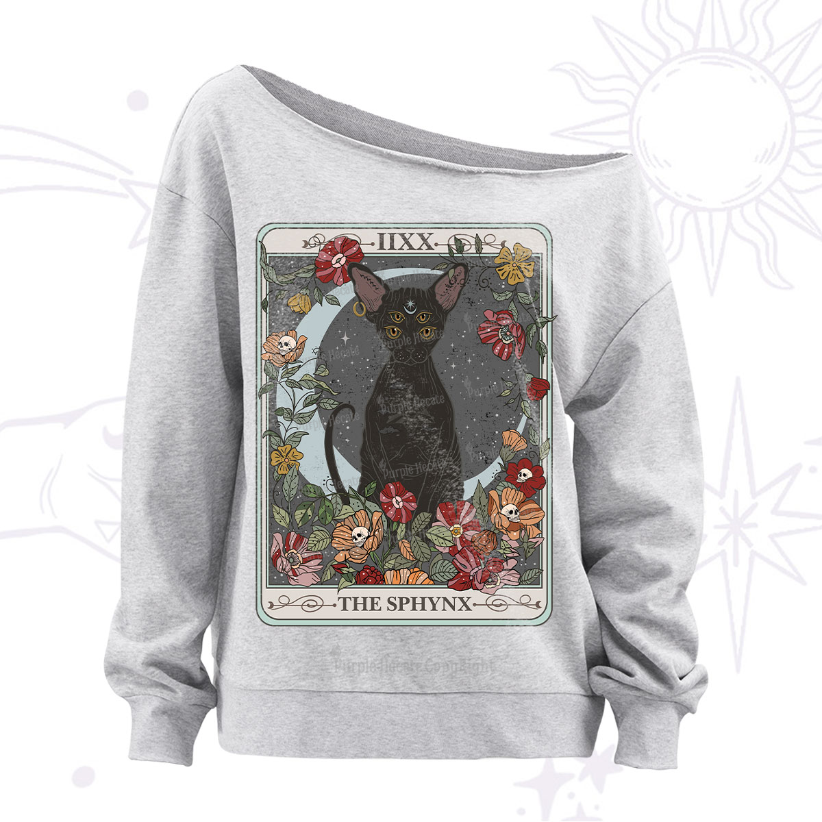 Purplehecate The Sphynx Tarot Off The Shoulder Sweatshirt