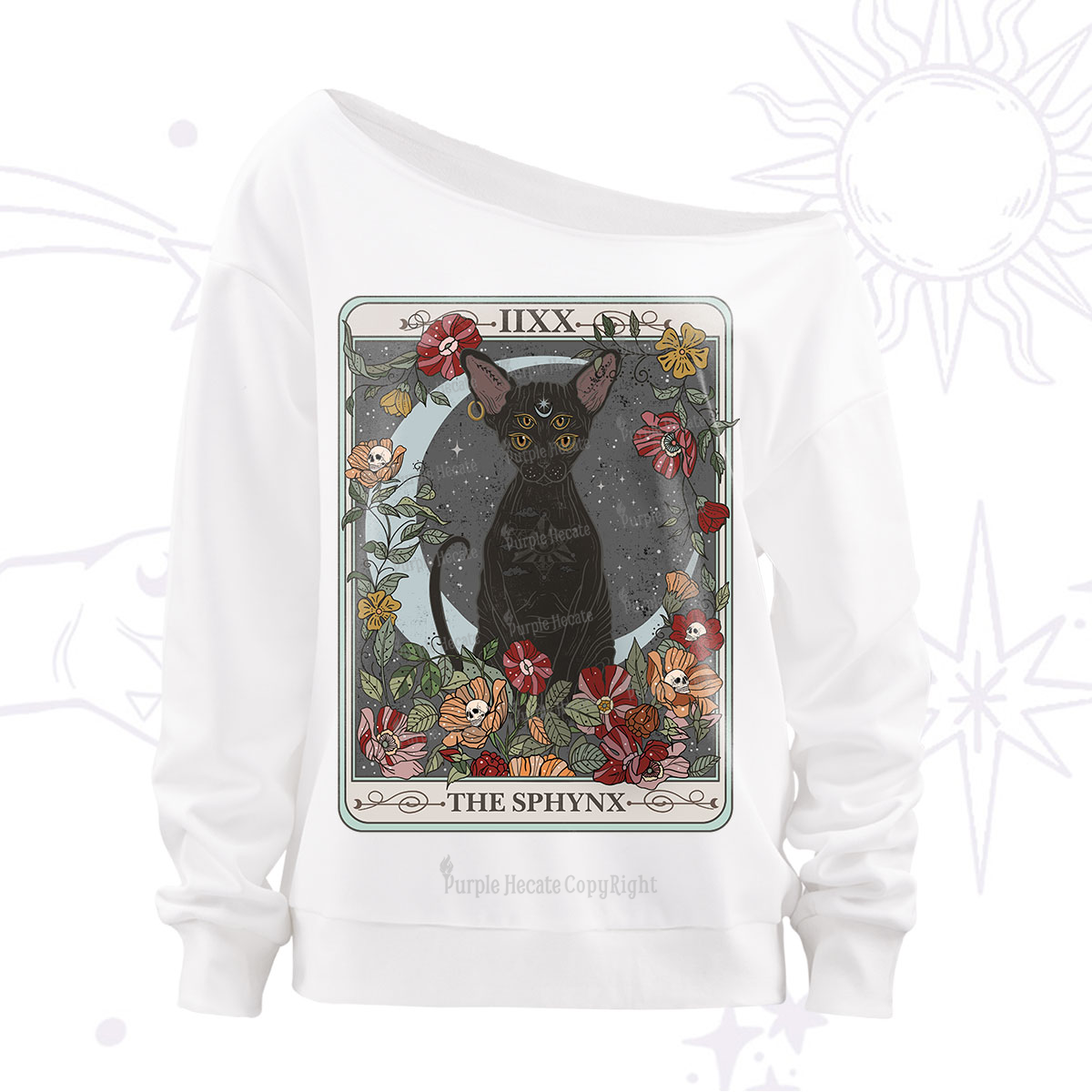 Purplehecate The Sphynx Tarot Off The Shoulder Sweatshirt