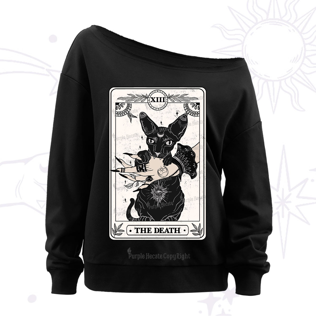 Purplehecate The Death Cat Tarot Off The Shoulder Sweatshirt