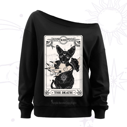 Purplehecate The Death Cat Tarot Off The Shoulder Sweatshirt