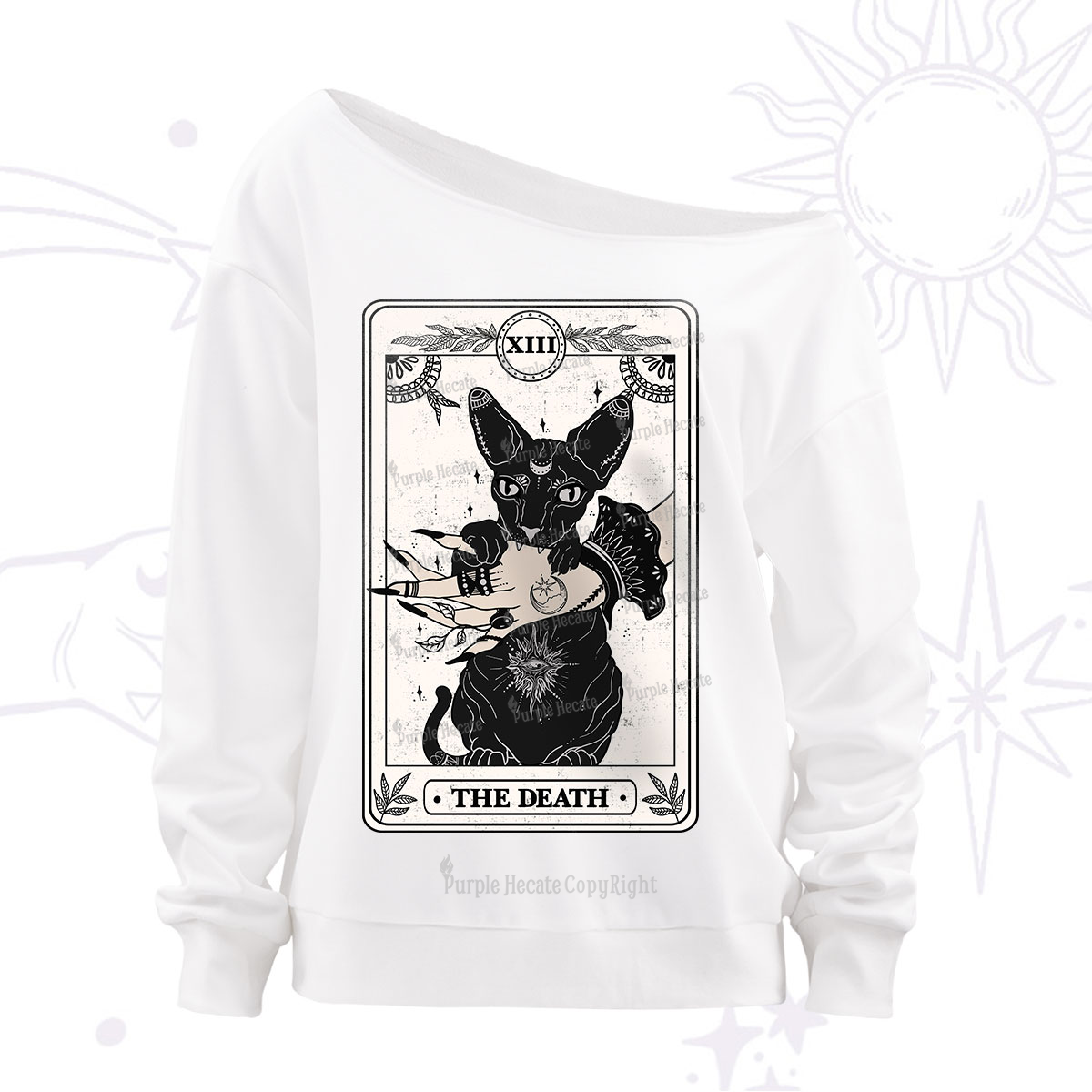 Purplehecate The Death Cat Tarot Off The Shoulder Sweatshirt