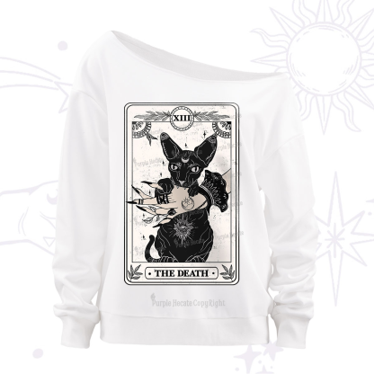 Purplehecate The Death Cat Tarot Off The Shoulder Sweatshirt