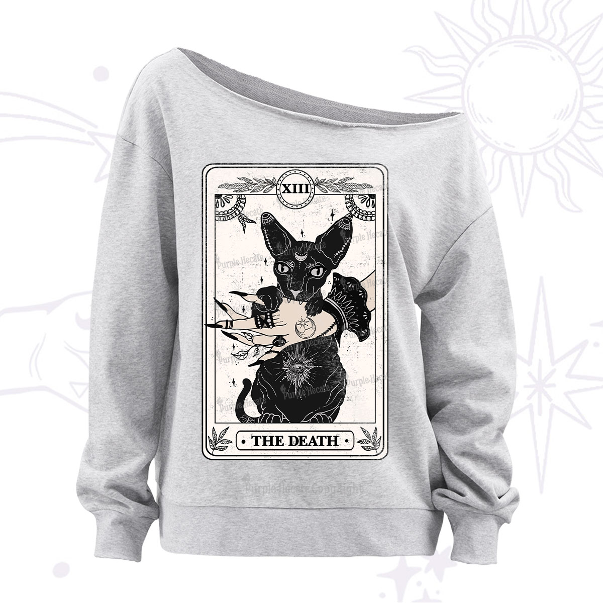 Purplehecate The Death Cat Tarot Off The Shoulder Sweatshirt