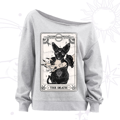 Purplehecate The Death Cat Tarot Off The Shoulder Sweatshirt