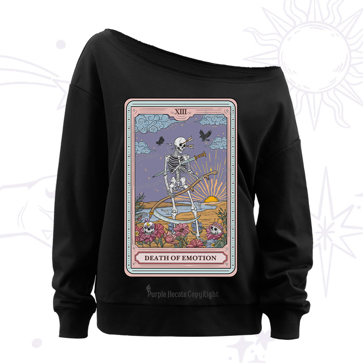 Purplehecate The Death Of Emotion Tarot Off The Shoulder Sweatshirt