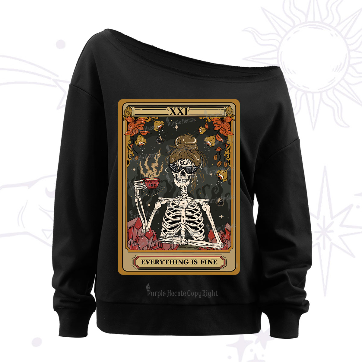 Purplehecate The Everything Fine Tarot Off The Shoulder Sweatshirt