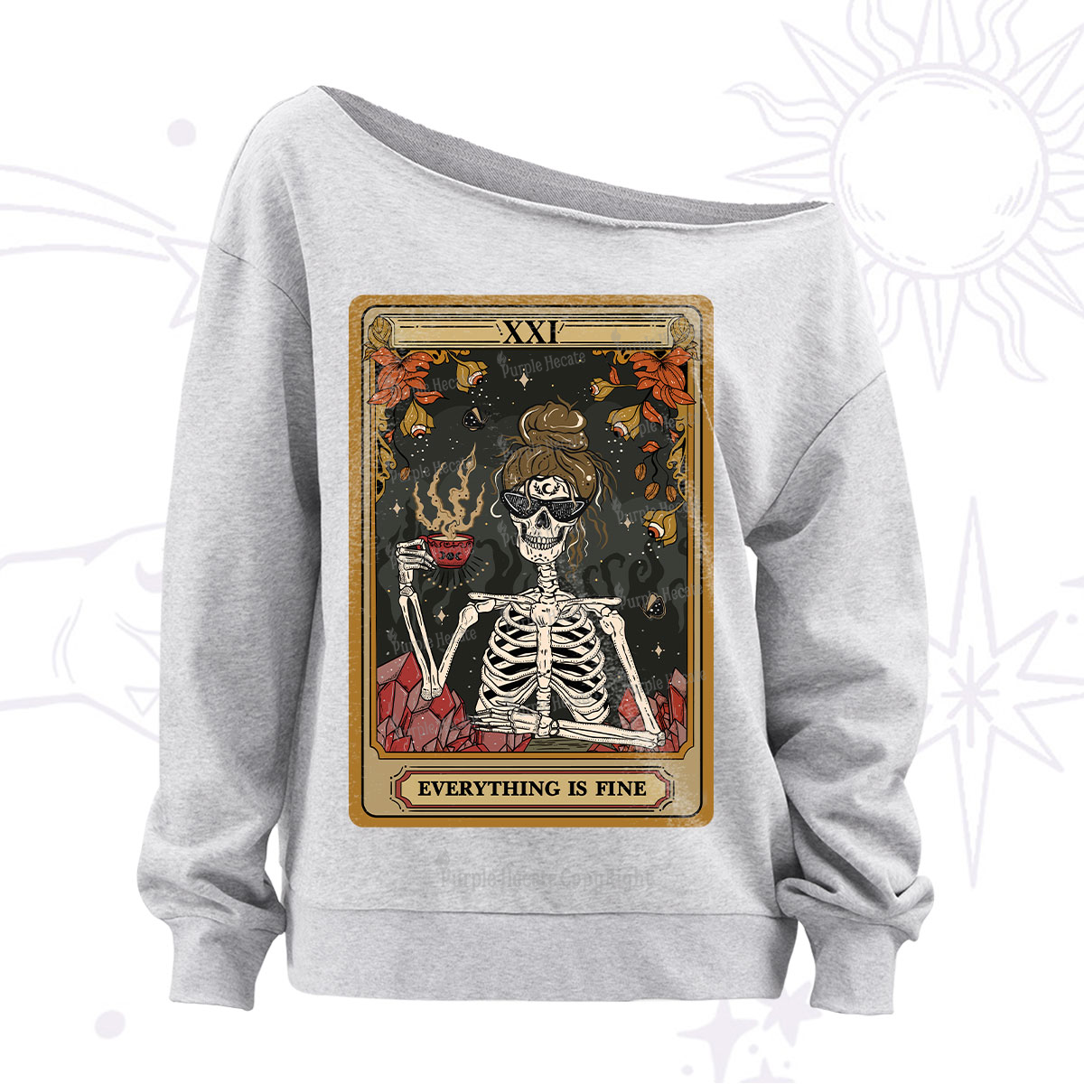 Purplehecate The Everything Fine Tarot Off The Shoulder Sweatshirt