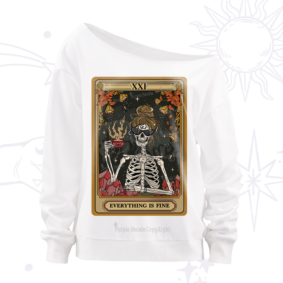 Purplehecate The Everything Fine Tarot Off The Shoulder Sweatshirt