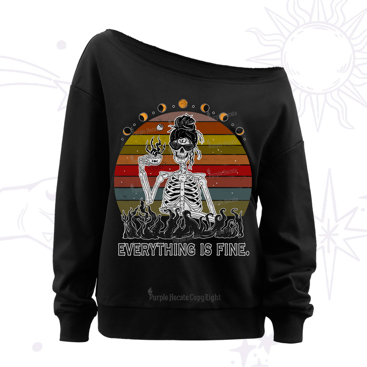 Purplehecate Everything Is Fine Skeleton Off The Shoulder Sweatshirt