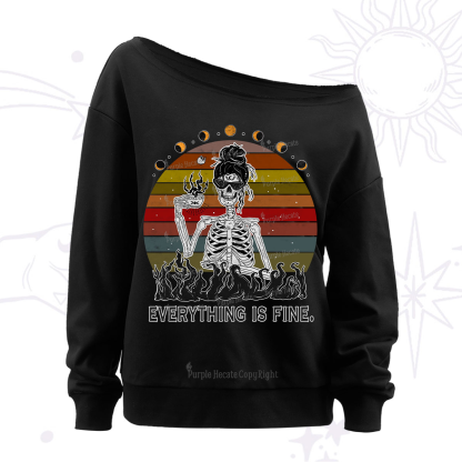 Purplehecate Everything Is Fine Skeleton Off The Shoulder Sweatshirt