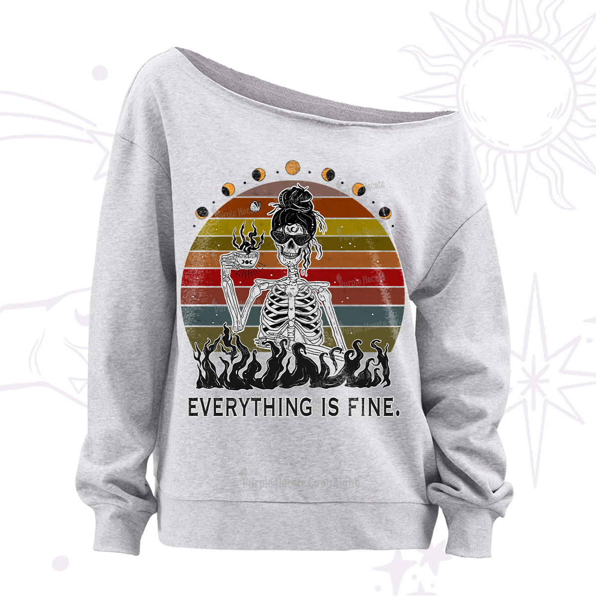 Purplehecate Everything Is Fine Skeleton Off The Shoulder Sweatshirt