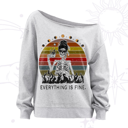 Purplehecate Everything Is Fine Skeleton Off The Shoulder Sweatshirt