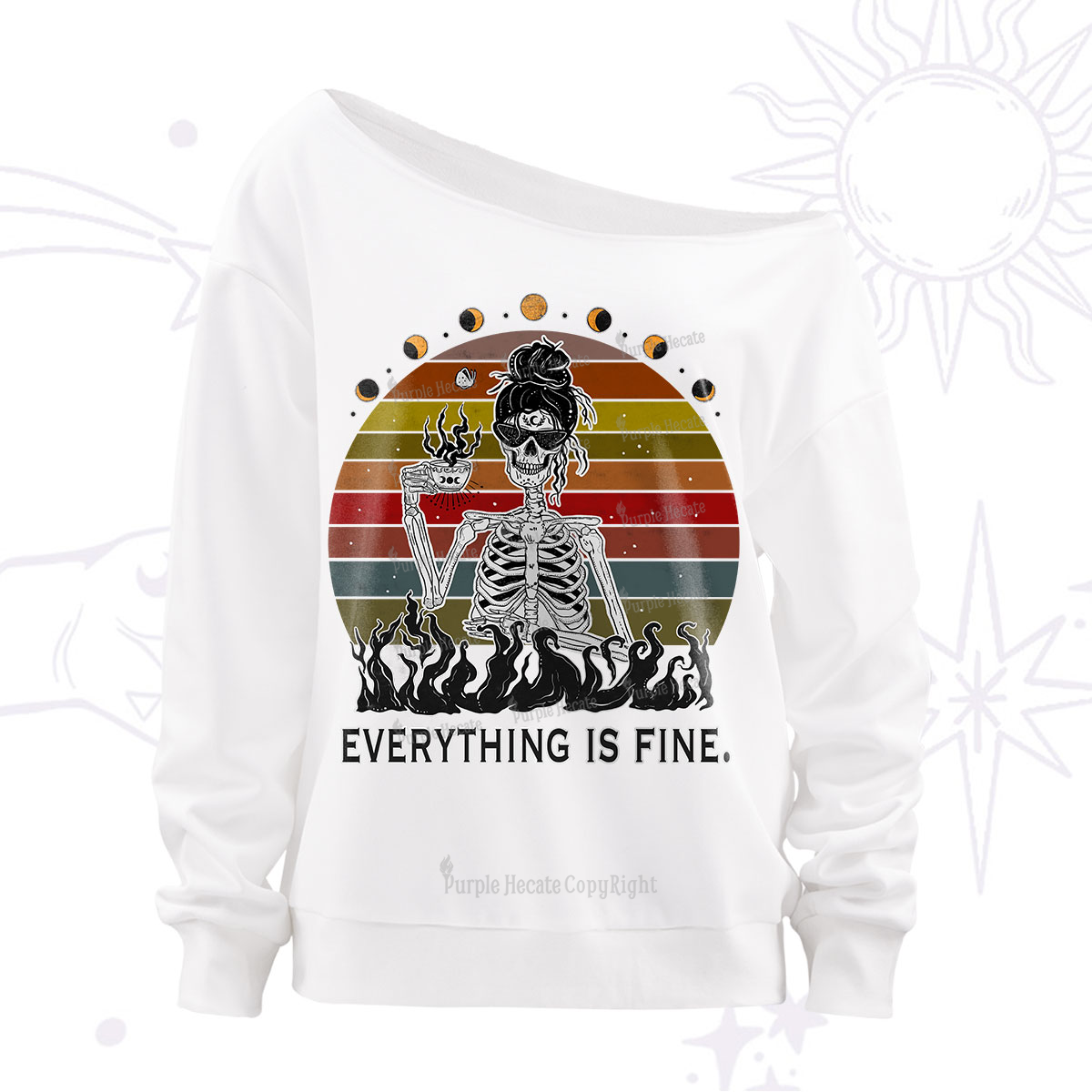 Purplehecate Everything Is Fine Skeleton Off The Shoulder Sweatshirt