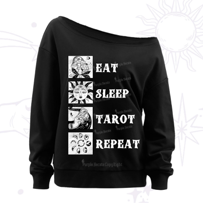 Purplehecate Eat Sleep Tarot Repeat Off The Shoulder Sweatshirt