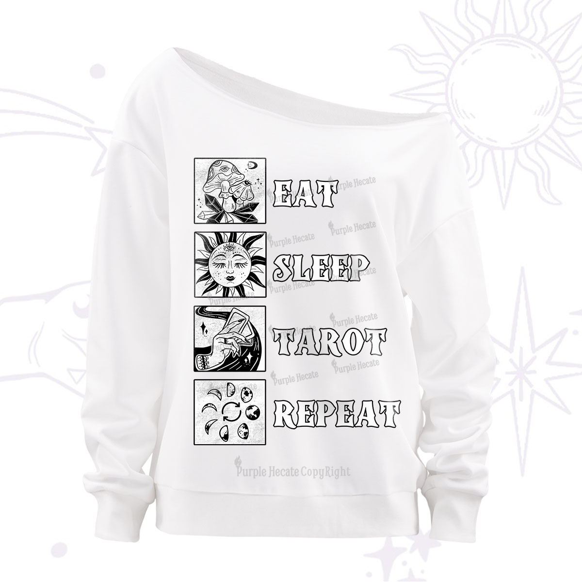 Purplehecate Eat Sleep Tarot Repeat Off The Shoulder Sweatshirt