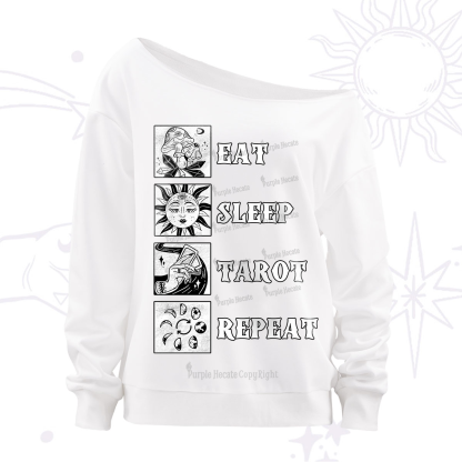 Purplehecate Eat Sleep Tarot Repeat Off The Shoulder Sweatshirt