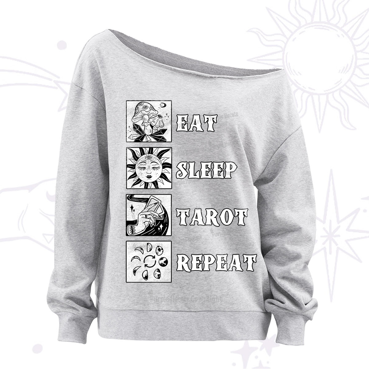 Purplehecate Eat Sleep Tarot Repeat Off The Shoulder Sweatshirt