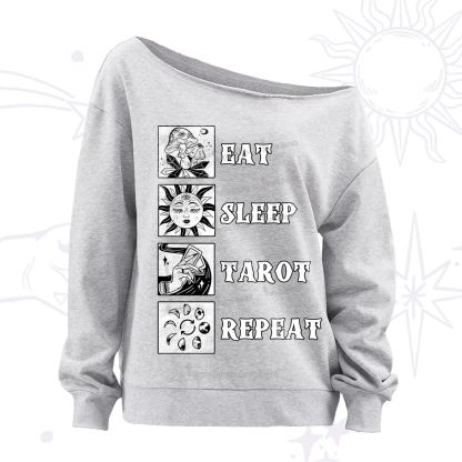 Purplehecate Eat Sleep Tarot Repeat Off The Shoulder Sweatshirt