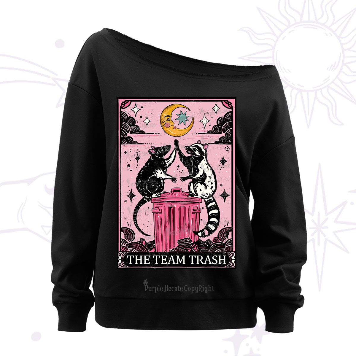 Purplehecate The Team Trash Opossum Tarot Off The Shoulder Sweatshirt