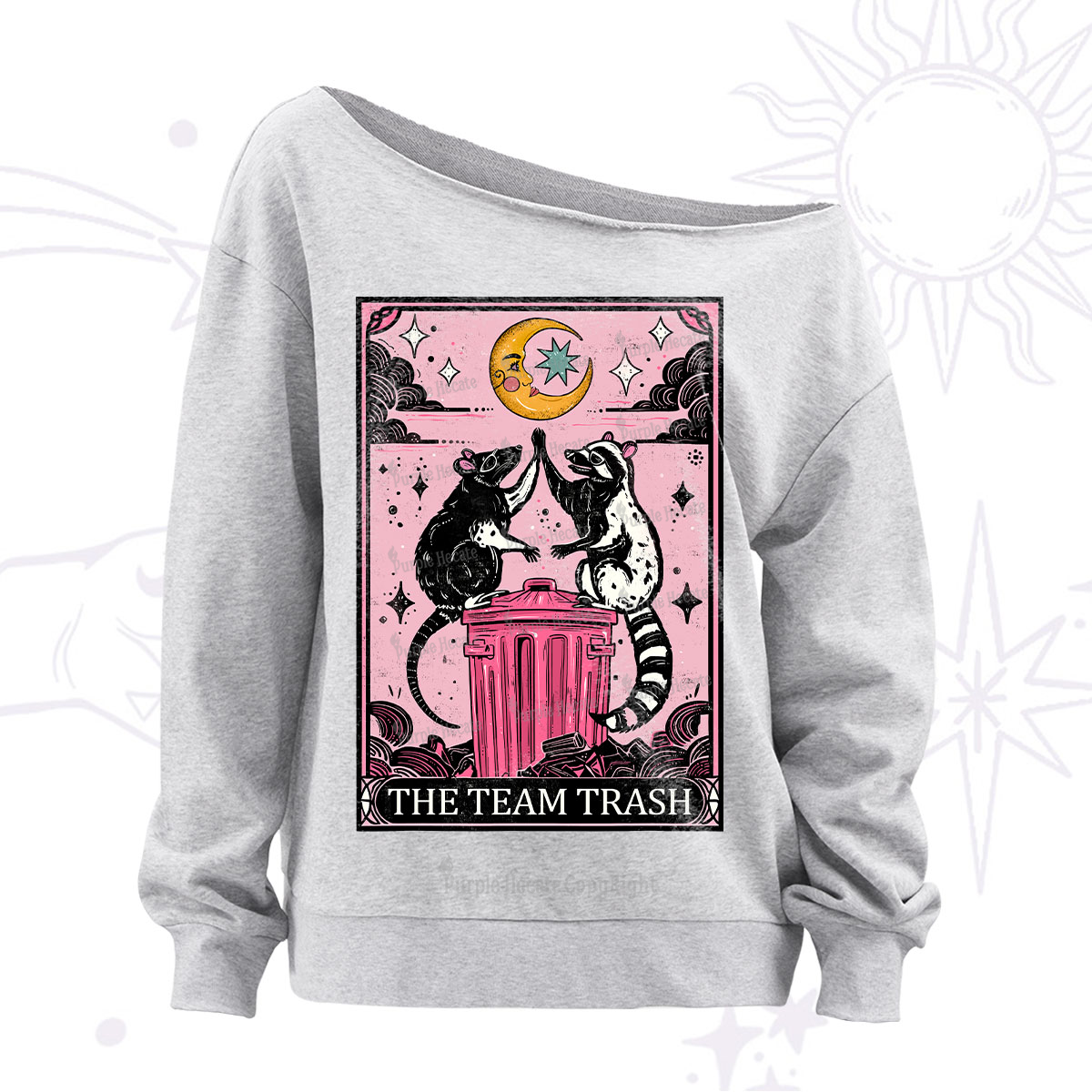 Purplehecate The Team Trash Opossum Tarot Off The Shoulder Sweatshirt