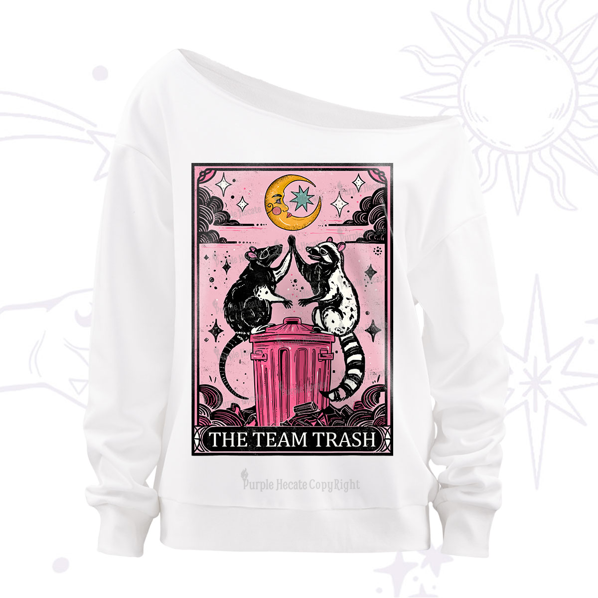 Purplehecate The Team Trash Opossum Tarot Off The Shoulder Sweatshirt