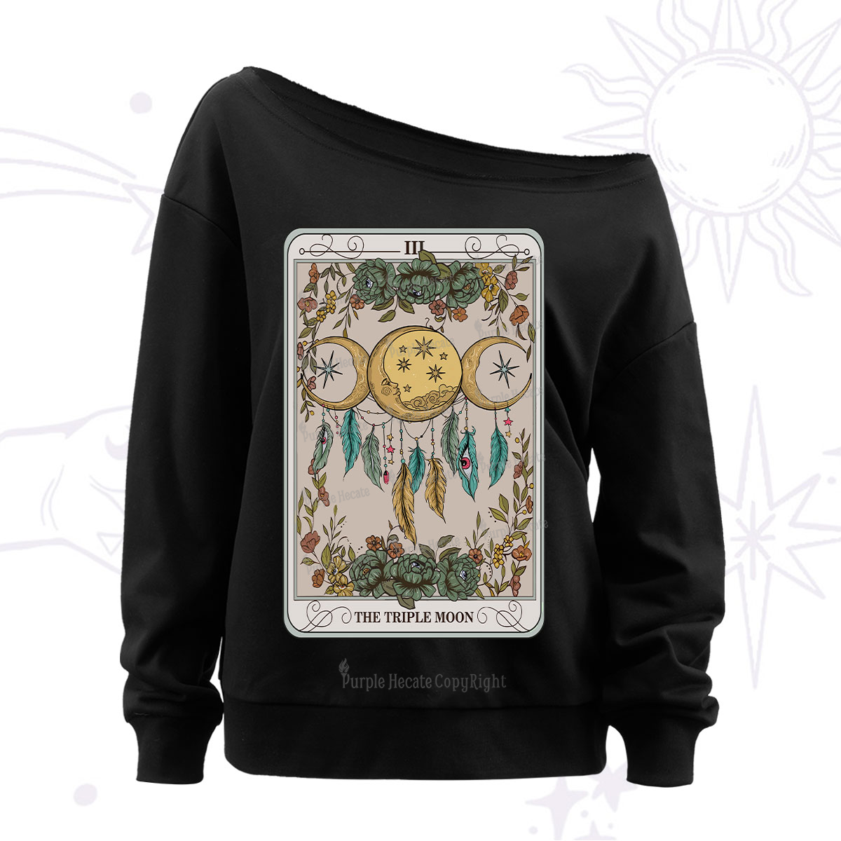 Purplehecate The Triple Moon Tarot Card Off The Shoulder Sweatshirt