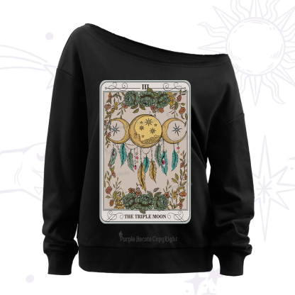 Purplehecate The Triple Moon Tarot Card Off The Shoulder Sweatshirt