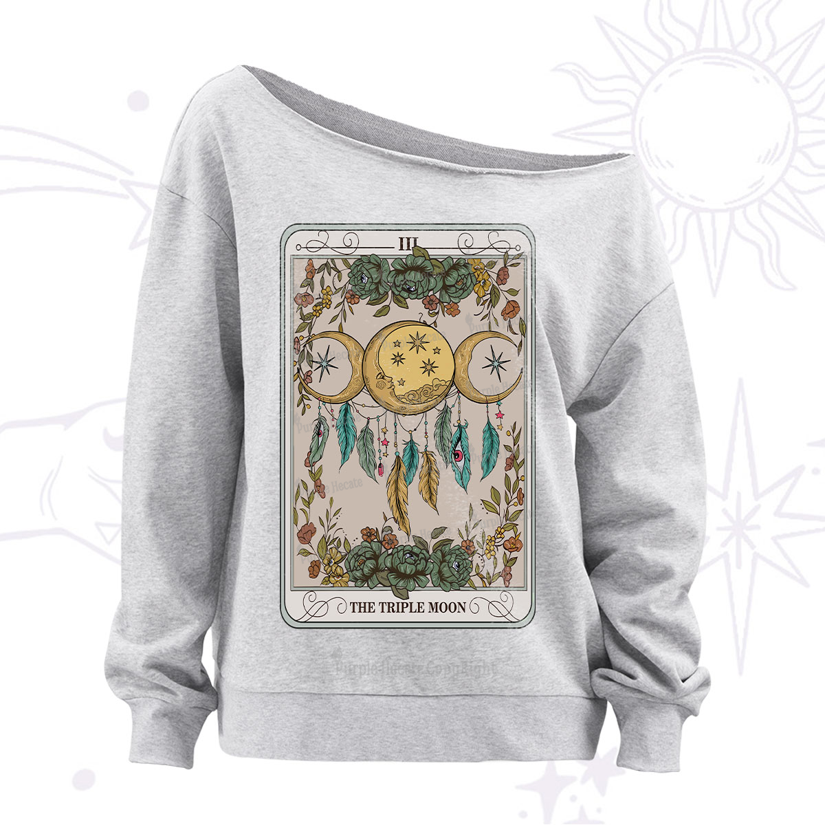 Purplehecate The Triple Moon Tarot Card Off The Shoulder Sweatshirt